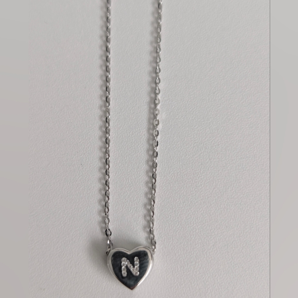 Silver Heart Initial Letter N Necklace